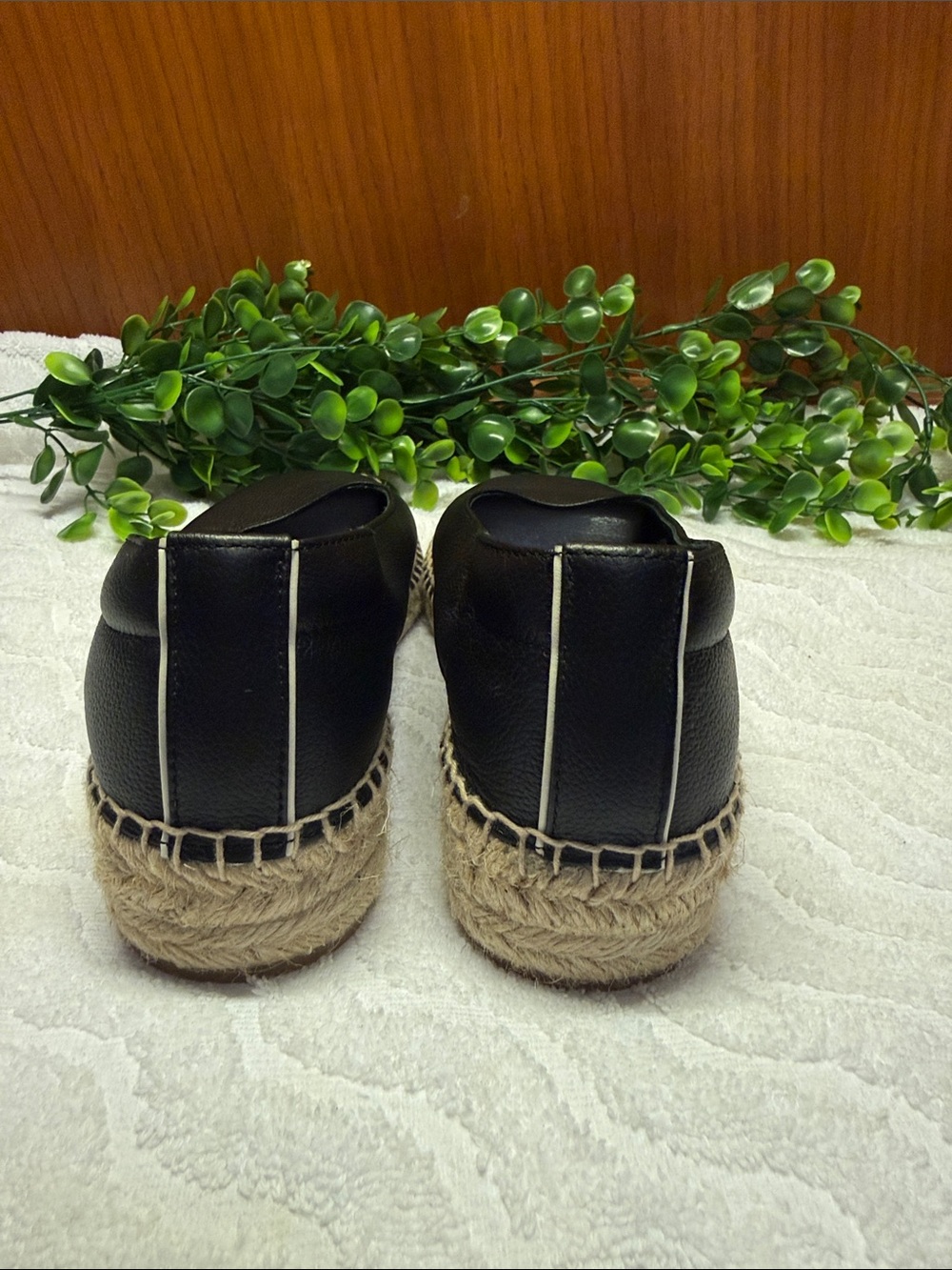 NWOB! Everlane Black Leather Espadrille Flats with Jute Trim - Picture 6 of 11